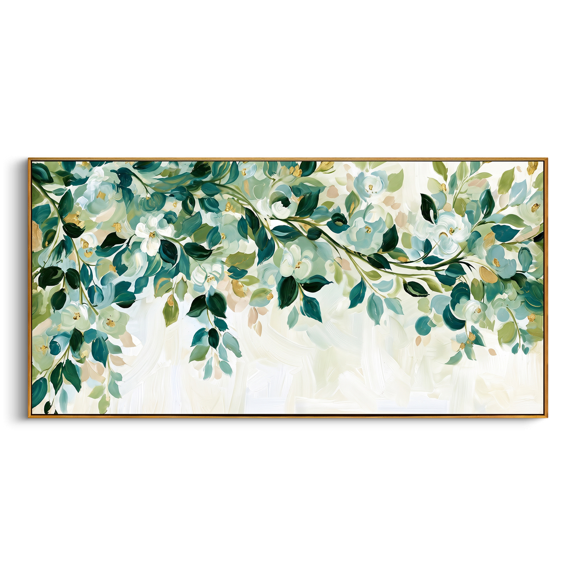 "Colorful Birch Forest Painting" focuses on atmosphere, surface movement, and sculptural heavy impasto craftsmanship rather than a fixed literal storyline. The composition uses this hand-painted panoramic canvas presents a vivid birch forest with black and white trunks, red orange yellow and blue foliage, and a bright path-like center built with textured brushwork as the visual anchor, while layered palette-knife paint, raised plaster-like texture, and softened brush movement create tactile