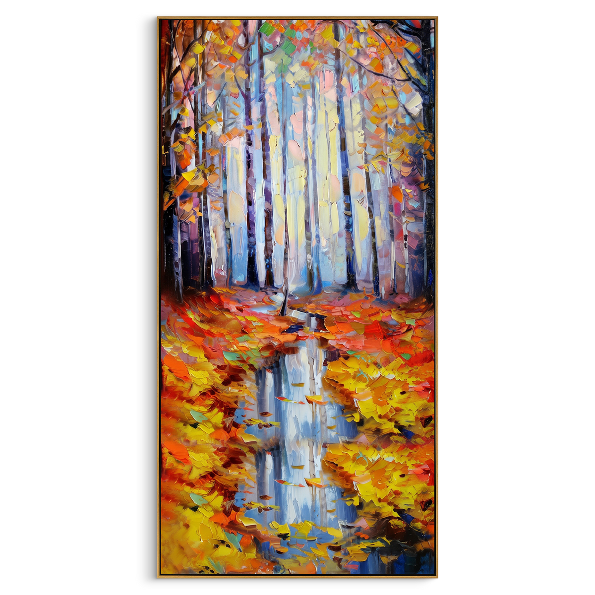 "Autumn Forest Reflection Painting" - Modern Heavy Impasto Abstract Artwork | Gold & Yellow Palette Knife Painting | Luxury Wall Wall Art #PT 1432