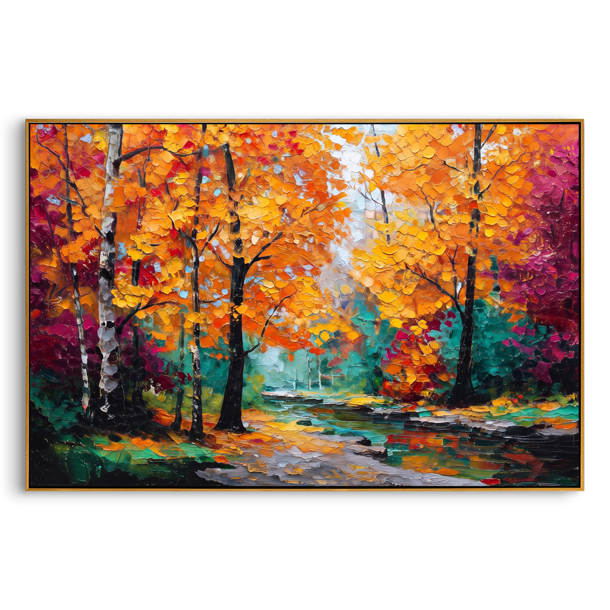 "Golden Orange Forest Painting" - Modern Heavy Impasto Abstract Artwork | Orange & Golden Palette Knife Painting | Luxury Horizontal Wall Art #PT 1436