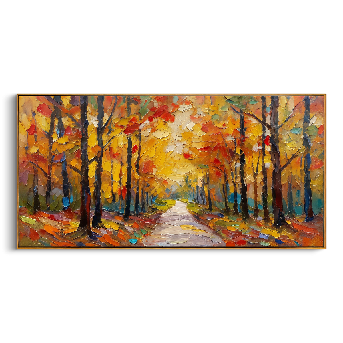 "Golden Autumn Path Painting" - Modern Heavy Impasto Abstract Artwork | Yellow & Orange Palette Knife Painting | Luxury Horizontal Wall Art #PT 1439