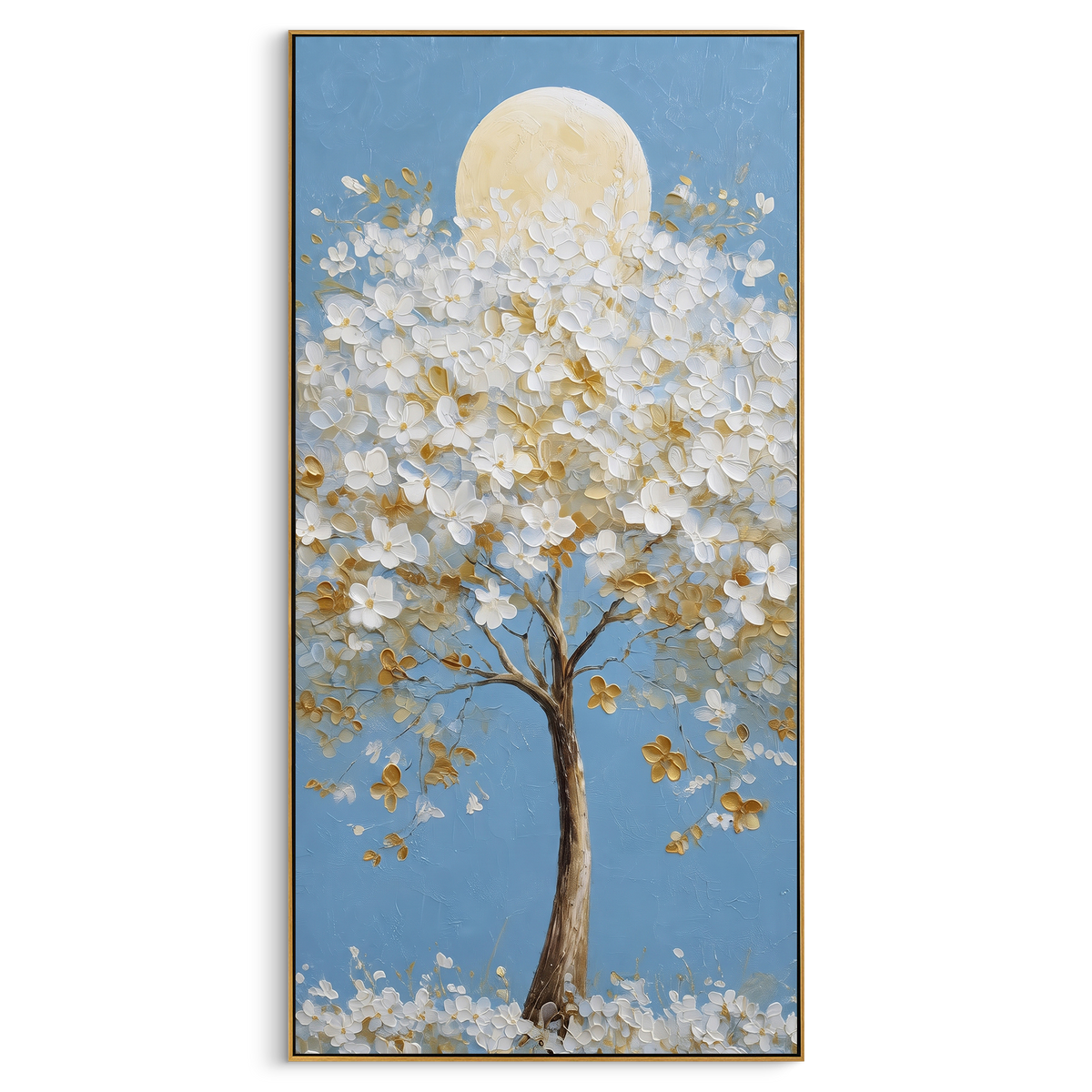 "Moonlit White Blossom Tree Painting" - Modern Heavy Impasto Floral Abstract | Blue & White Palette Knife Painting | Luxury Wall Wall Art #PT 1447