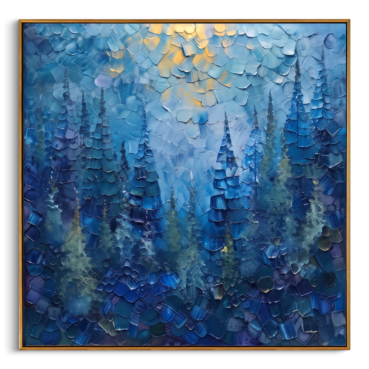 "Blue Pine Forest Painting" - Modern Heavy Impasto Abstract Artwork | Blue & Green Palette Knife Painting | Luxury Square Wall Art #PT 1454