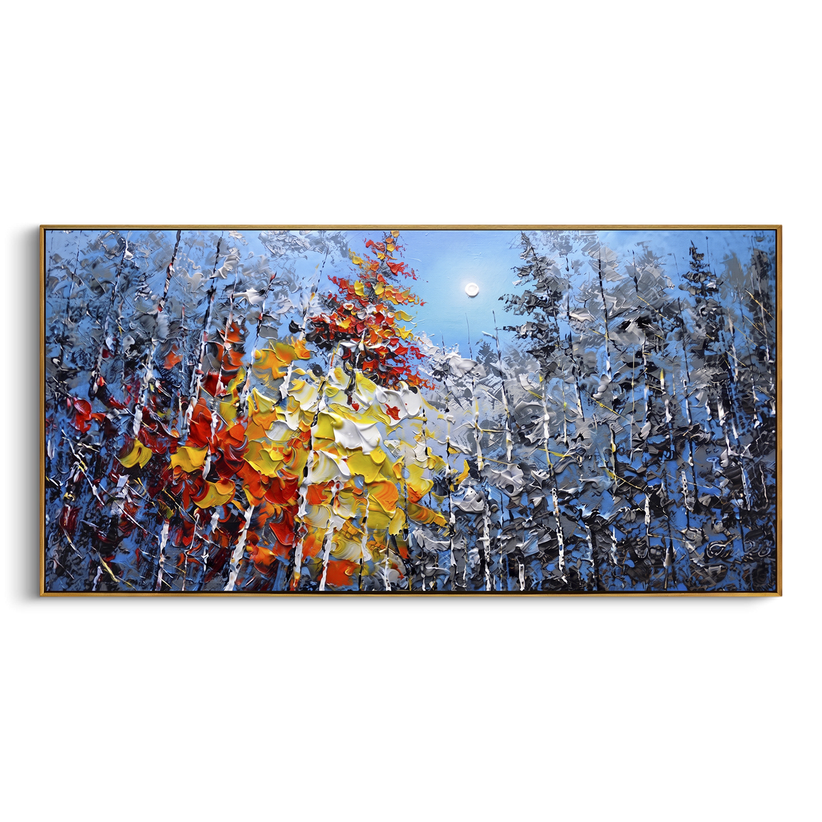 "Blue Silver Autumn Forest Painting" - Modern Heavy Impasto Abstract Artwork | Blue & Grey Palette Knife Painting | Luxury Horizontal Wall Art #PT 1477