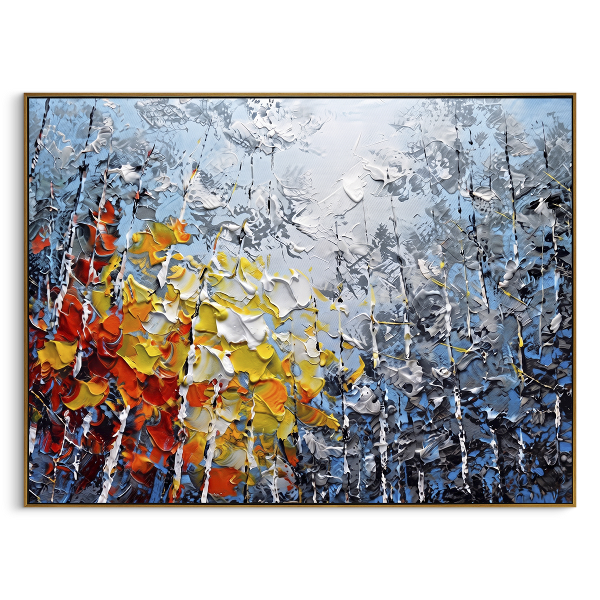 "Mountain Cove Birch Painting" - Modern Heavy Impasto Landscape Artwork | Blue & Grey Palette Knife Painting | Luxury Horizontal Wall Art #PT 1485