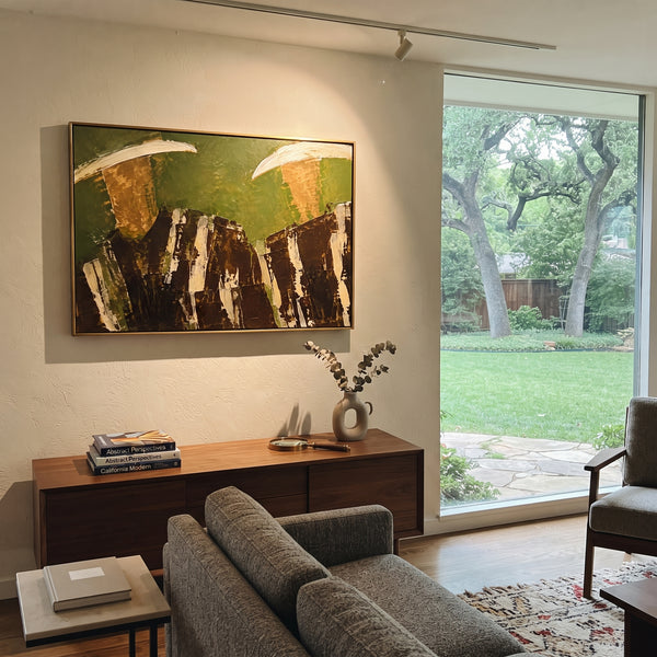 "Lower Crop Western Duo Painting" - Modern Heavy Impasto Western Animal Artwork | Natural & Beige Palette Knife Painting | Luxury Horizontal Wall Art #PT 1519