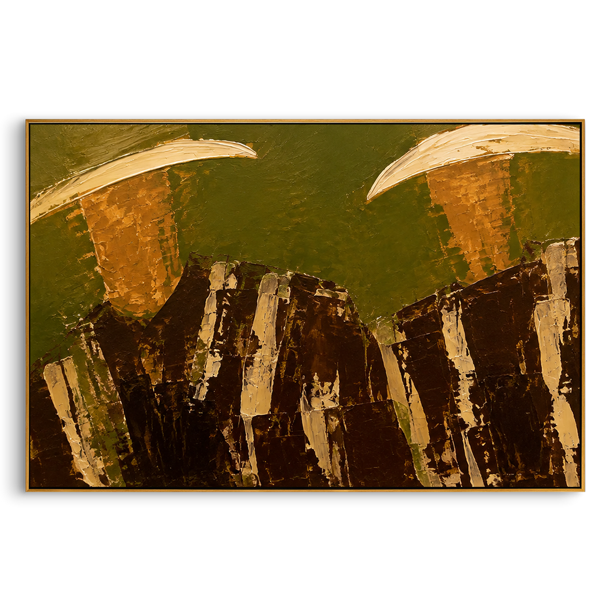 "Lower Crop Western Duo Painting" - Modern Heavy Impasto Western Animal Artwork | Natural & Beige Palette Knife Painting | Luxury Horizontal Wall Art #PT 1519