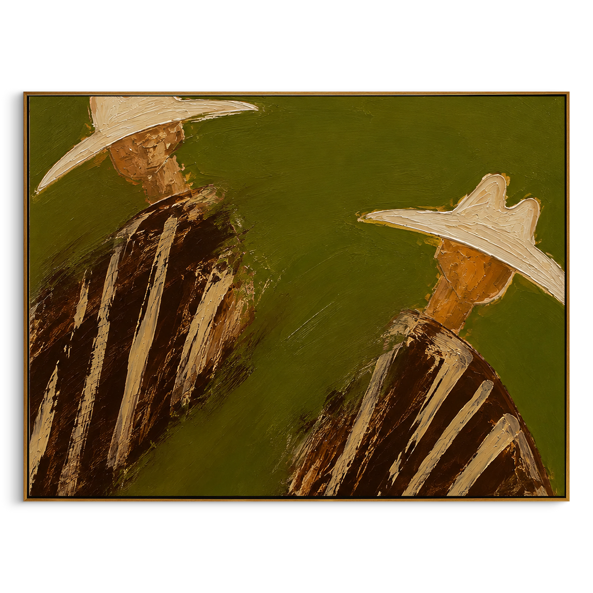 "Angled Two Cowboy Portrait Painting" - Modern Heavy Impasto Western Animal Artwork | Natural & Beige Palette Knife Painting | Luxury Horizontal Wall Art #PT 1520