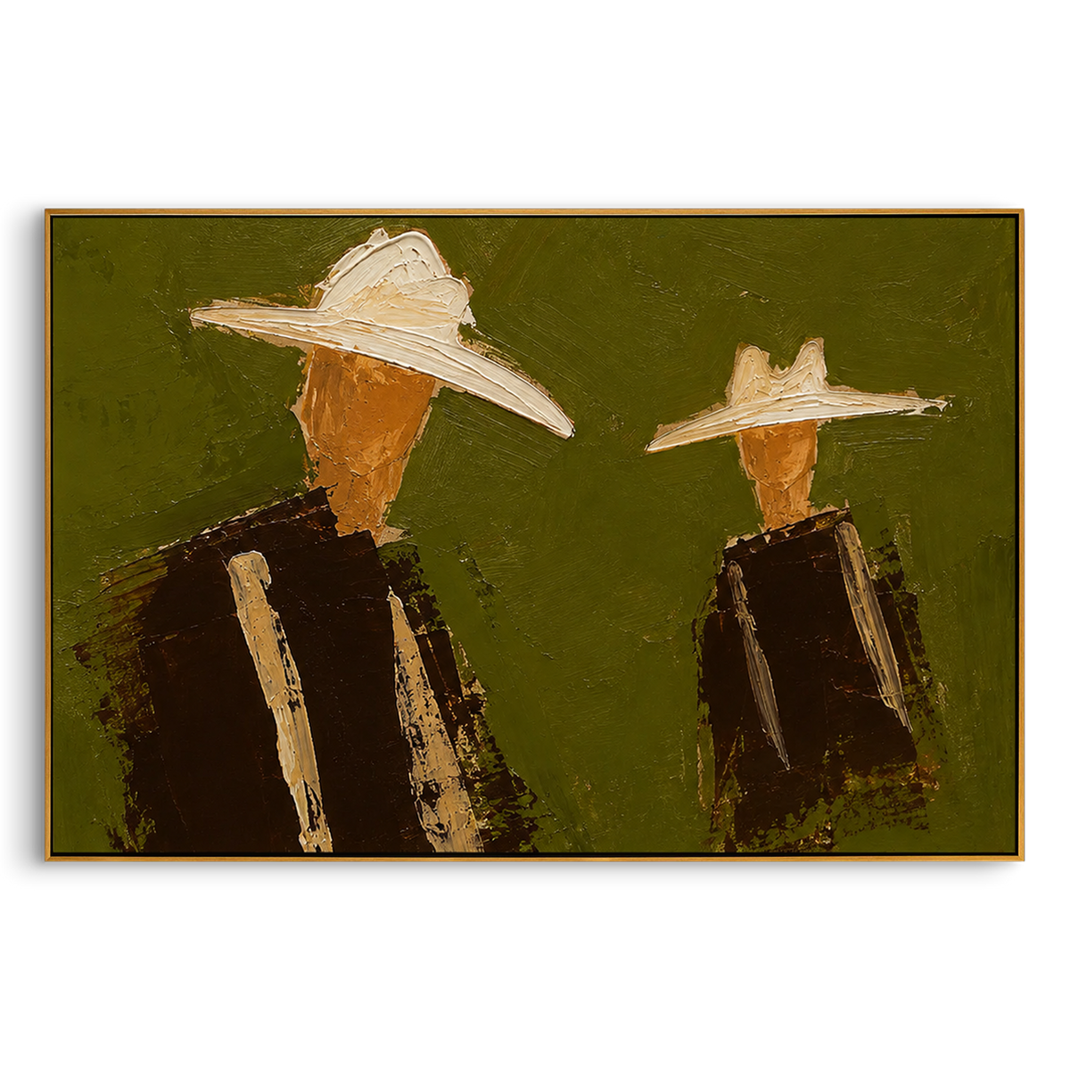 "Separated Cowboy Duo Painting" - Modern Heavy Impasto Western Animal Artwork | Natural & Beige Palette Knife Painting | Luxury Horizontal Wall Art #PT 1522
