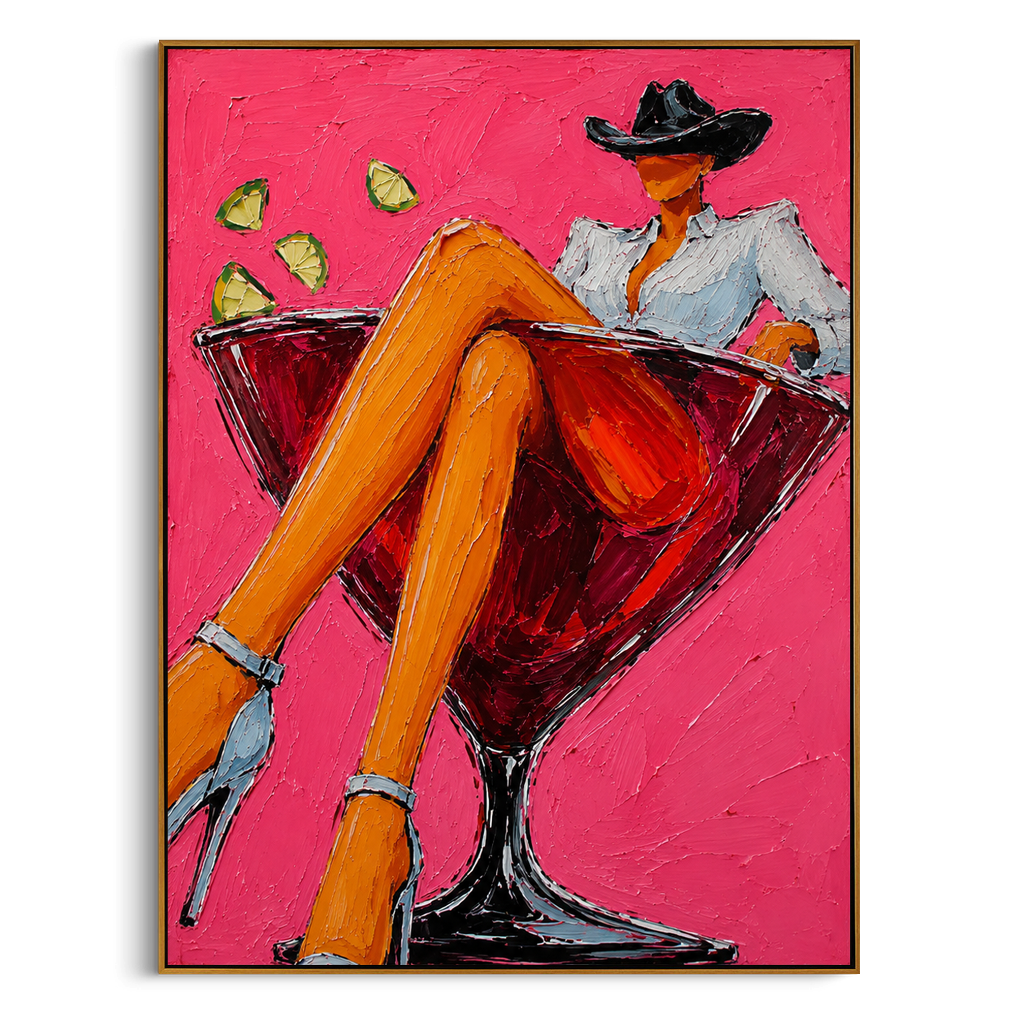 "Rust Face Cowboy Portrait Painting" focuses on atmosphere, surface movement, and sculptural heavy impasto craftsmanship rather than a fixed literal storyline. The composition uses this hand-painted vertical canvas presents a modern faceless cowboy portrait with burnt orange face tones, a sand colored hat, and muted green outerwear on a cream ground as the visual anchor, while layered palette-knife paint, raised plaster-like texture, and softened brush movement create tactile depth across the