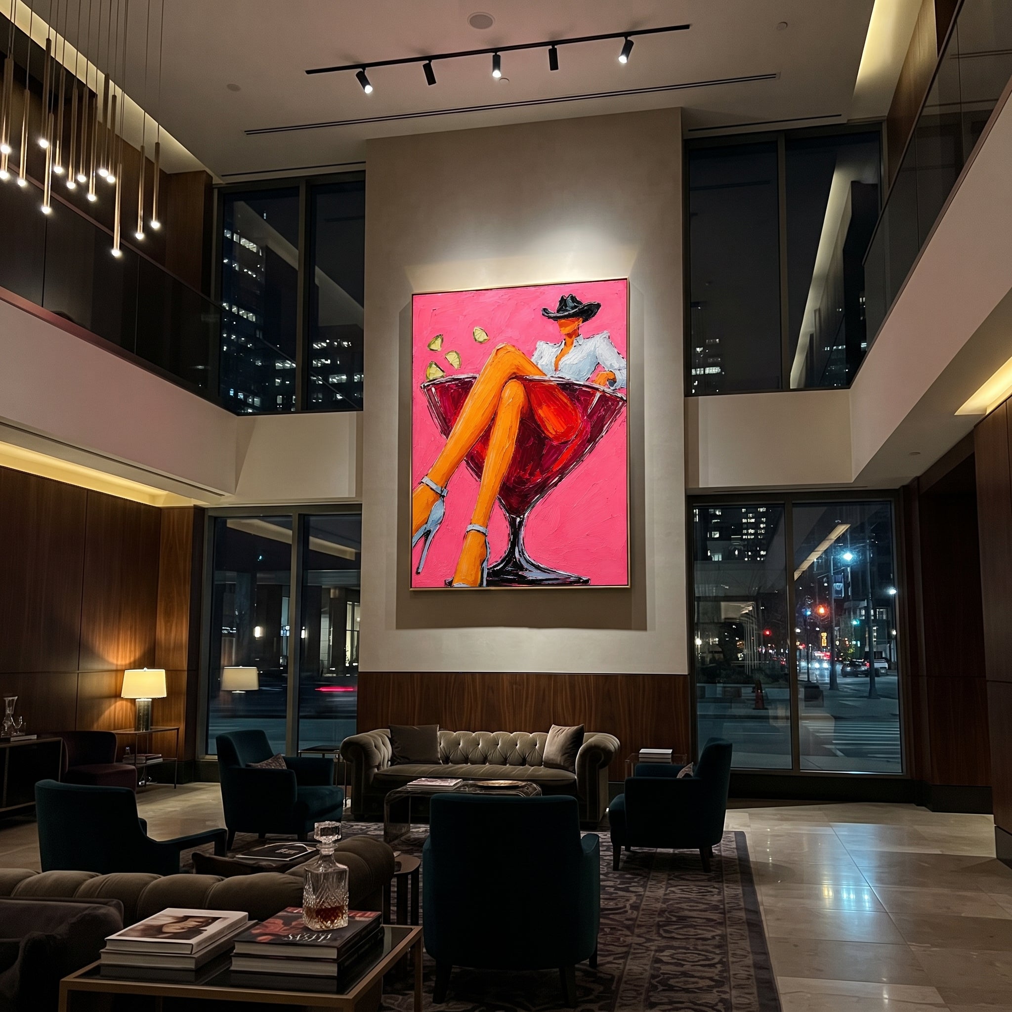 "Rust Face Cowboy Portrait Painting" focuses on atmosphere, surface movement, and sculptural heavy impasto craftsmanship rather than a fixed literal storyline. The composition uses this hand-painted vertical canvas presents a modern faceless cowboy portrait with burnt orange face tones, a sand colored hat, and muted green outerwear on a cream ground as the visual anchor, while layered palette-knife paint, raised plaster-like texture, and softened brush movement create tactile depth across the