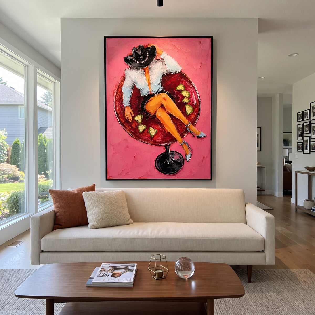"Cream Hat Cowboy Portrait Painting" focuses on atmosphere, surface movement, and sculptural heavy impasto craftsmanship rather than a fixed literal storyline. The composition uses this hand-painted vertical canvas presents a quiet cowboy portrait with a cream hat, rust brown face, soft green jacket, and scraped ivory plaster background as the visual anchor, while layered palette-knife paint, raised plaster-like texture, and softened brush movement create tactile depth across the canvas. Curated