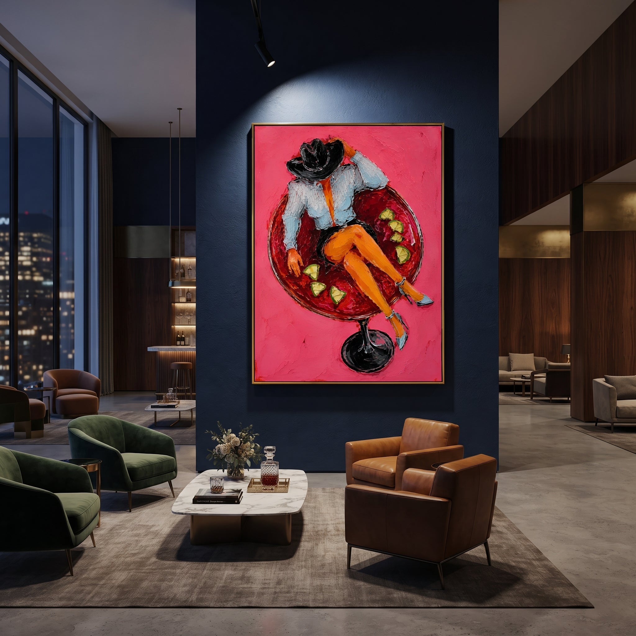 "Cream Hat Cowboy Portrait Painting" focuses on atmosphere, surface movement, and sculptural heavy impasto craftsmanship rather than a fixed literal storyline. The composition uses this hand-painted vertical canvas presents a quiet cowboy portrait with a cream hat, rust brown face, soft green jacket, and scraped ivory plaster background as the visual anchor, while layered palette-knife paint, raised plaster-like texture, and softened brush movement create tactile depth across the canvas. Curated