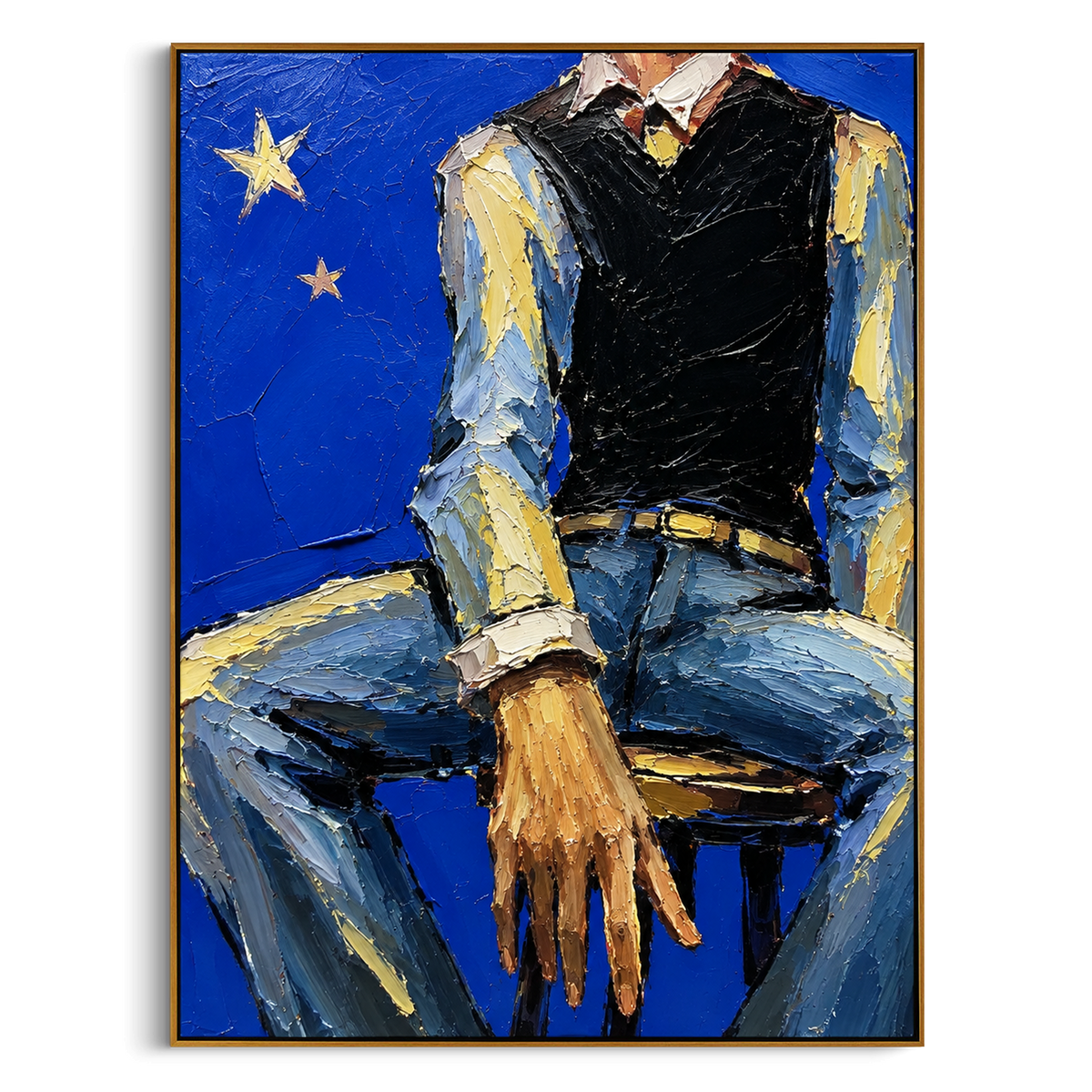 "Olive Coat Cowboy Painting" - Modern Heavy Impasto Western Animal Artwork | Green & Beige Palette Knife Painting | Luxury Vertical Wall Art #PT 1539