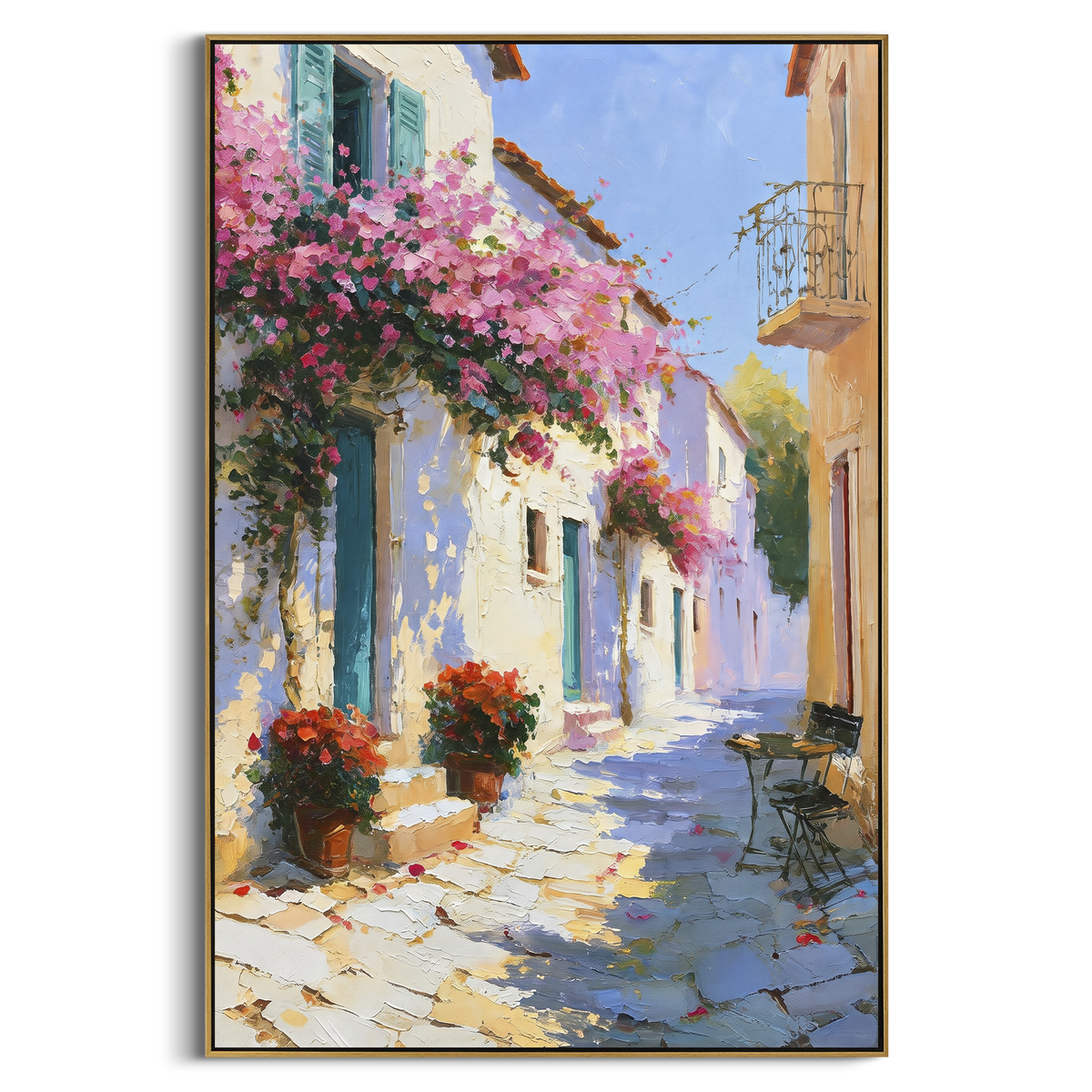 "Sunlit White Village Painting" - Modern Heavy Impasto Coastal Landscape | White & Blue Palette Knife Painting | Luxury Vertical Wall Art #PT 1583