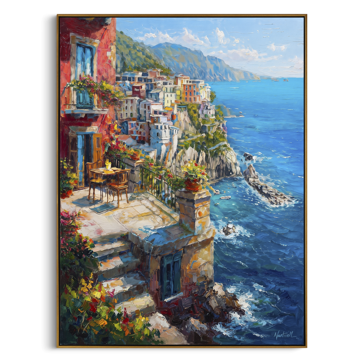 "Whitewashed Coastal Walk Painting" - Modern Heavy Impasto Coastal Landscape | White & Blue Palette Knife Painting | Luxury Vertical Wall Art #PT 1603