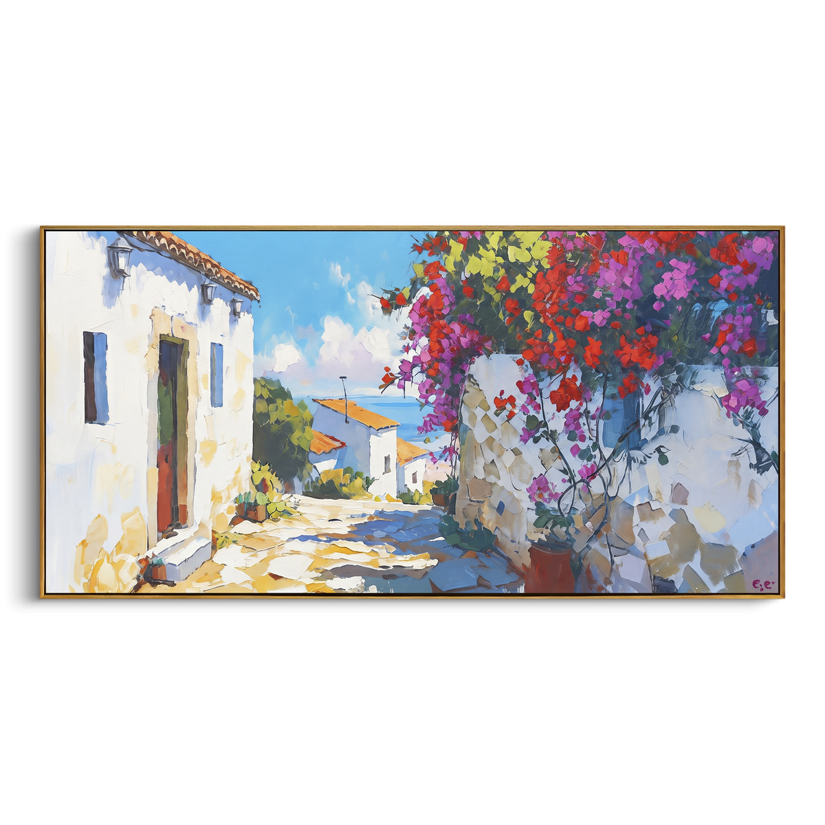 "Blue Harbor Town Study Painting" - Modern Heavy Impasto Coastal Landscape | Blue & Orange Palette Knife Painting | Luxury Horizontal Wall Art #PT 1624