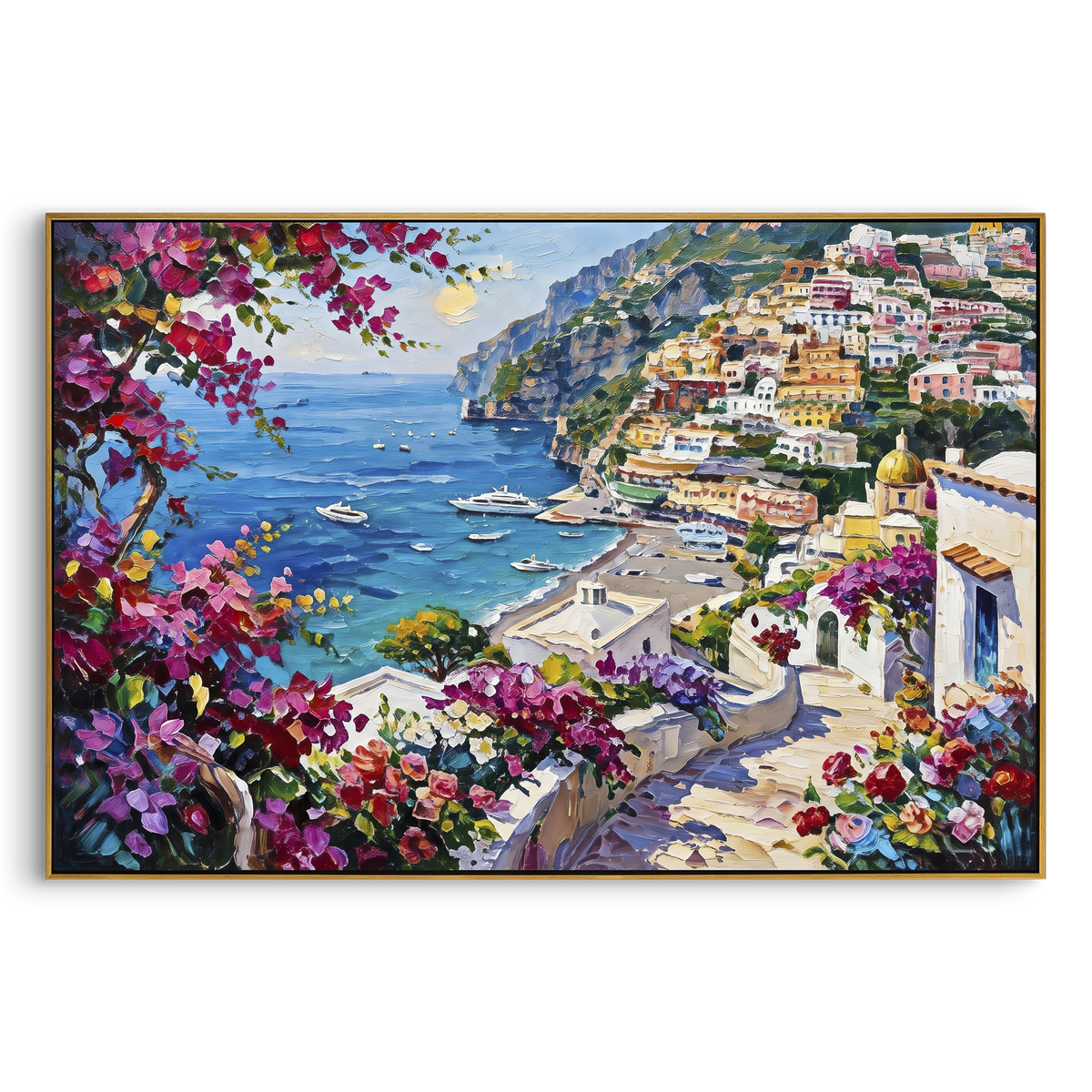"Blue Cliffside Bay Study Painting" - Modern Heavy Impasto Coastal Landscape | Blue & Green Palette Knife Painting | Luxury Horizontal Wall Art #PT 1637