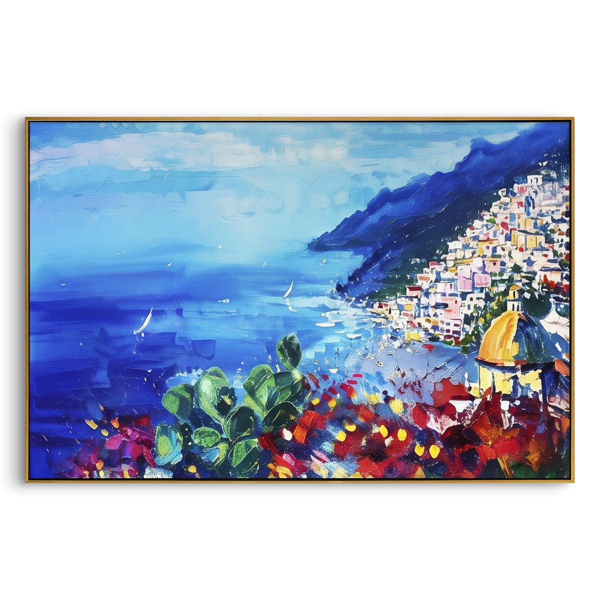 "Cliffside Coastal Vista Coastal Painting" - Modern Heavy Impasto Coastal Landscape | Blue & Green Palette Knife Painting | Luxury Horizontal Wall Art #PT 1667