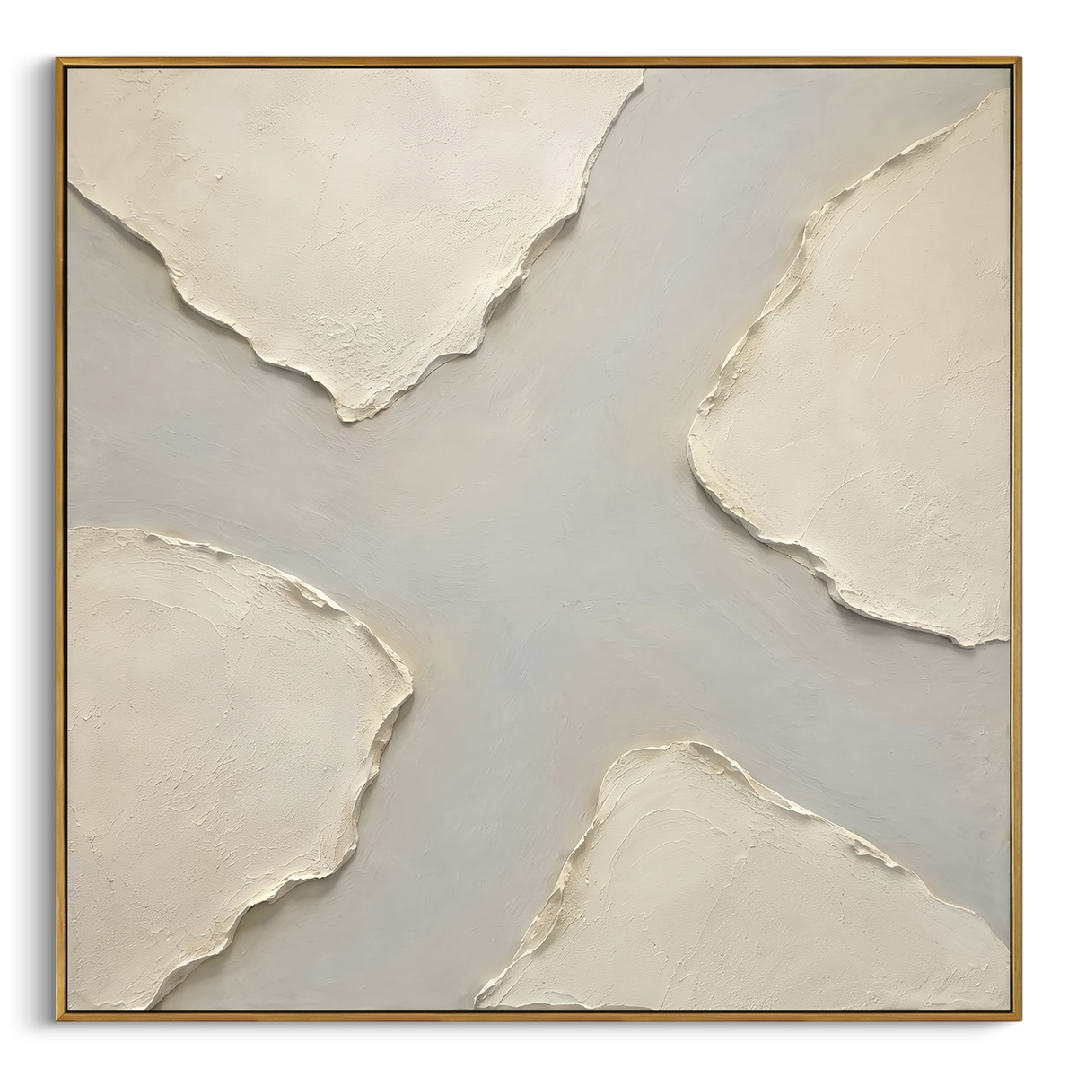 "Neutral Layered Plaster Relief" - Modern Heavy Impasto Abstract Artwork | Beige & White Palette Knife Painting | Luxury Square Wall Art #PT 1674