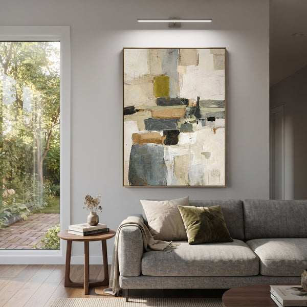 "Neutral Geometric Block Relief" - Modern Heavy Impasto Geometric Abstract | White & Grey Palette Knife Painting | Luxury Vertical Wall Art #PT 1693