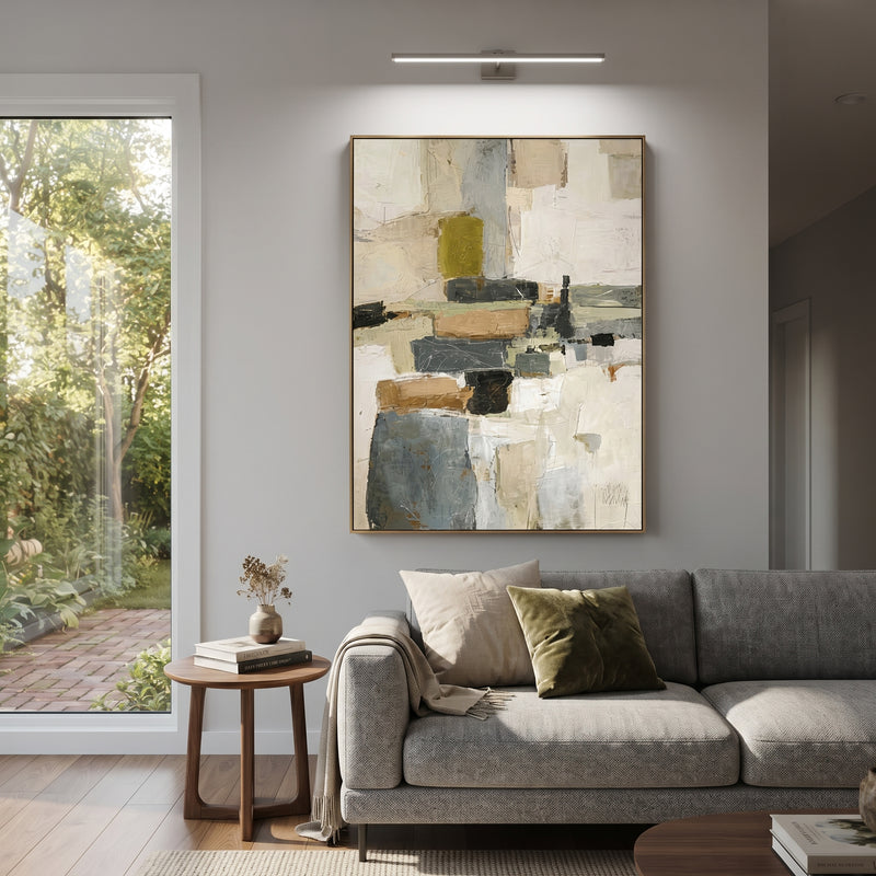"Neutral Geometric Block Relief" - Modern Heavy Impasto Geometric Abstract | White & Grey Palette Knife Painting | Luxury Vertical Wall Art #PT 1693