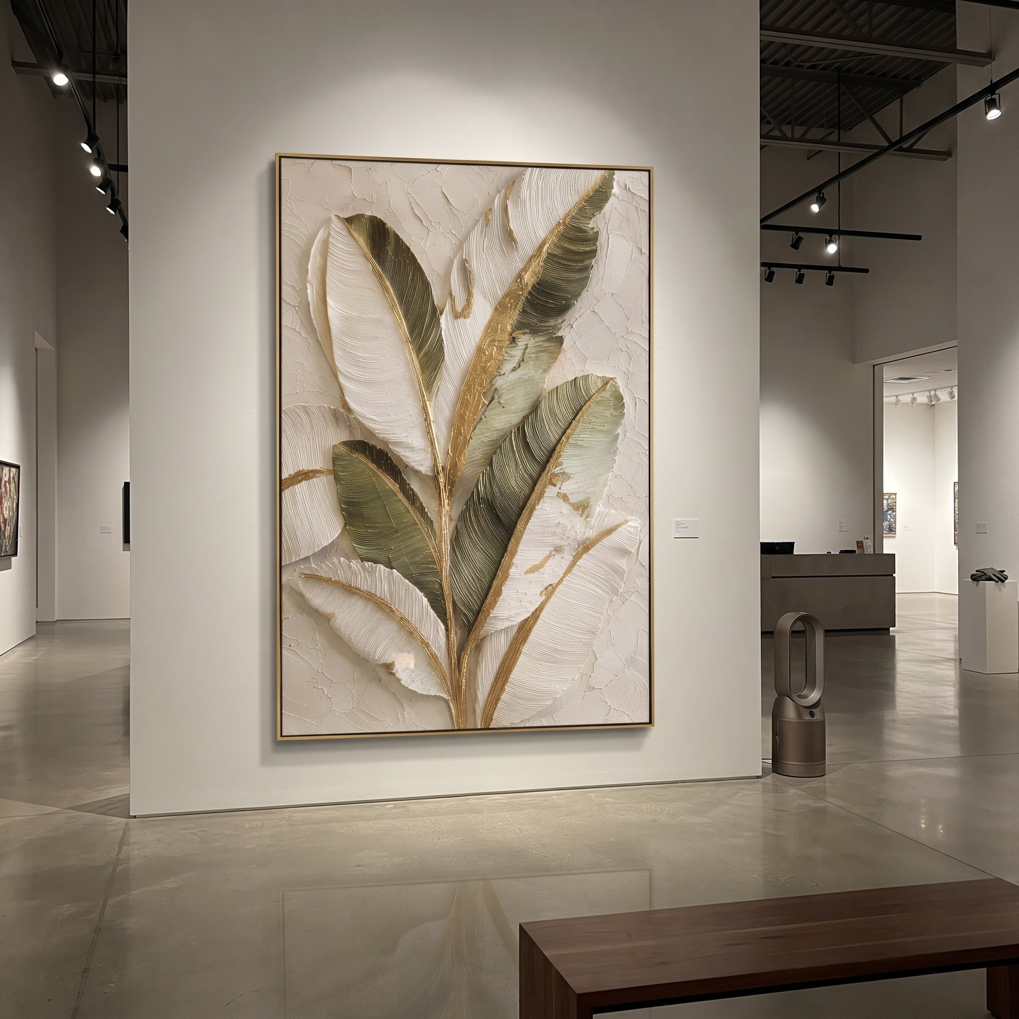 Warm Beige Plaster Relief focuses on this hand-painted vertical textured canvas features warm beige, ivory, and brown abstract plaster layers with raised knife marks and quiet sculptural surface movement. The composition is described from the actual main image, so the visible subject, color balance, spacing, and surface movement stay specific to this product instead of reading like a batch title. Raised palette-knife layers, sculpted impasto ridges, softened brush transitions, and tactile