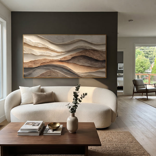 "Warm Layered Terrain Relief" - Modern Heavy Impasto Topographic Abstract | Orange & Black Palette Knife Painting | Luxury Horizontal Wall Art #PT 1711
