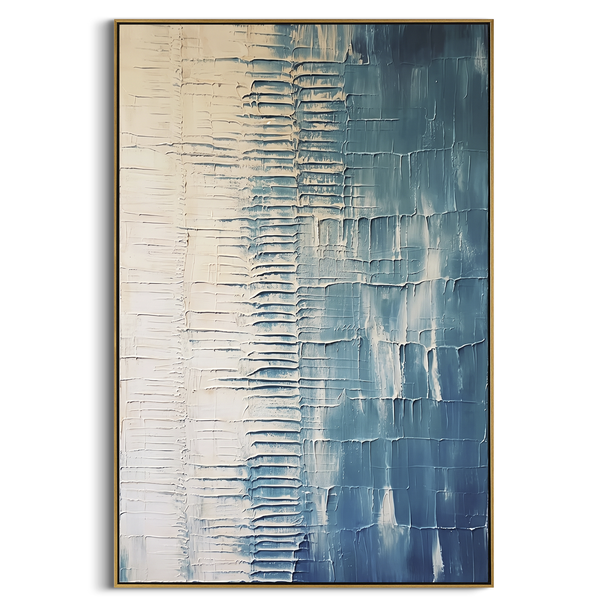 "Blue White Grid Relief" - Modern Heavy Impasto Geometric Abstract | Blue & White Palette Knife Painting | Luxury Vertical Wall Art #PT 1721