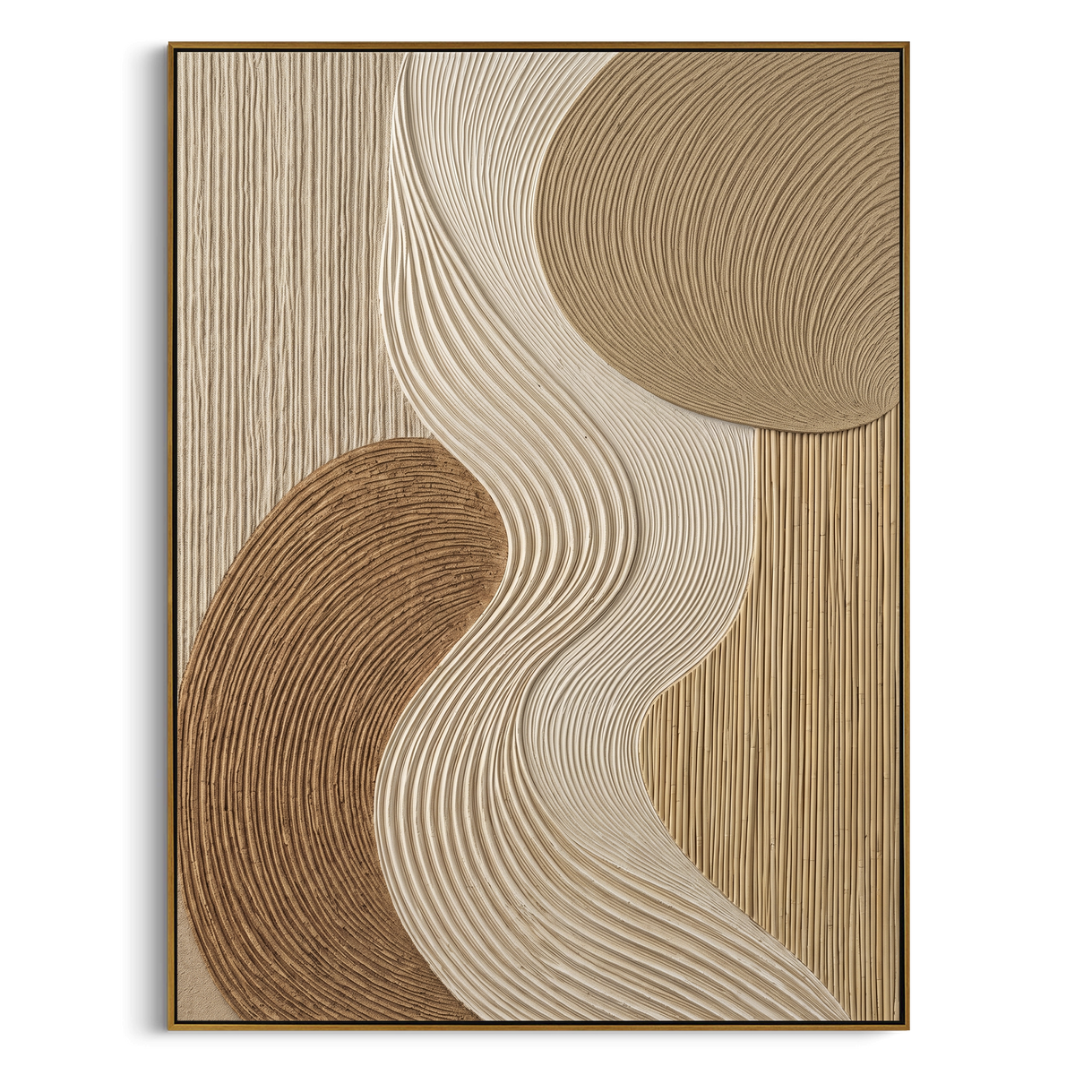 "Neutral S Curve Ribbed Relief" - Modern Heavy Impasto Geometric Abstract | Beige & Brown Palette Knife Painting | Luxury Vertical Wall Art #PT 1733