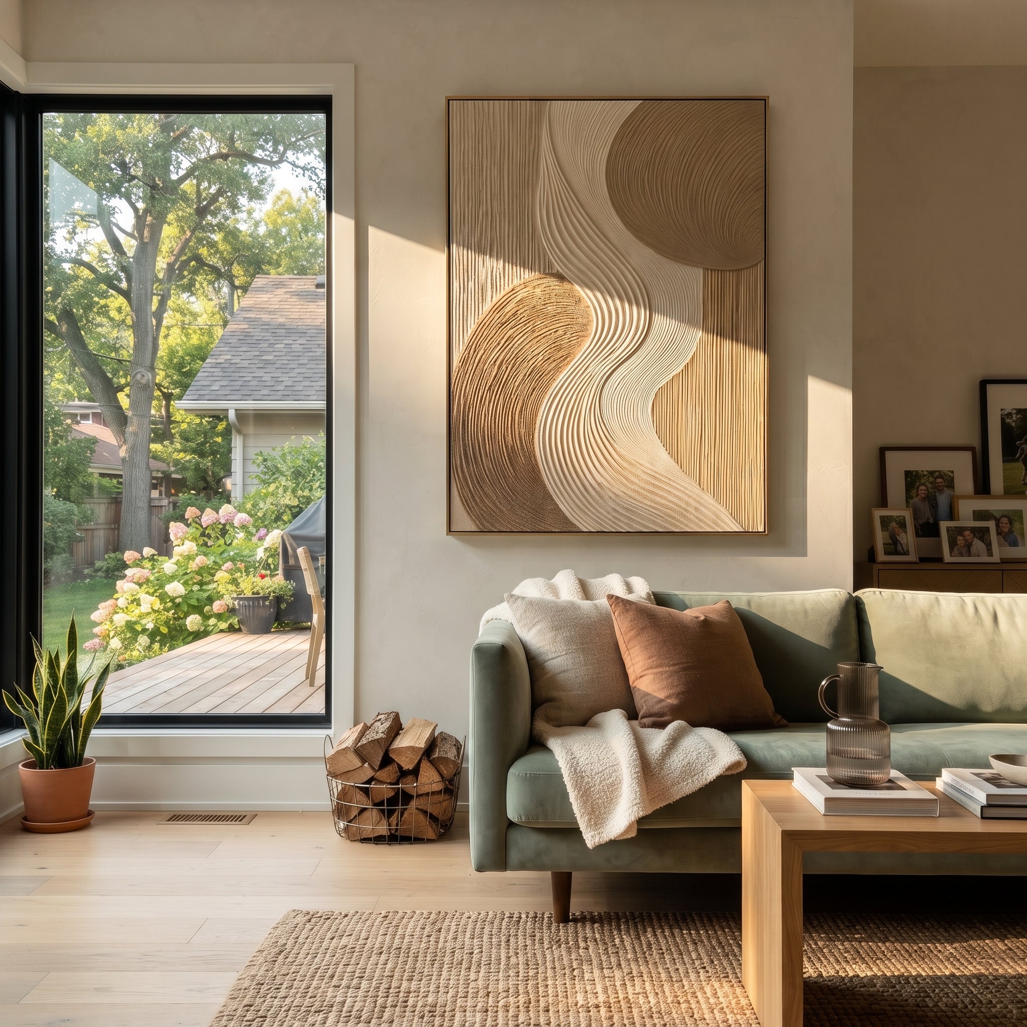 Neutral S Curve Ribbed Relief focuses on this hand-painted textured canvas features a flowing S-curve ribbed plaster band, layered tan and ivory fields, rounded brown forms, and woven geometric surface texture. The composition is described from the actual main image, so the visible subject, color balance, spacing, and surface movement stay specific to this product instead of reading like a batch title. Raised palette-knife layers, sculpted impasto ridges, softened brush transitions, and tactile
