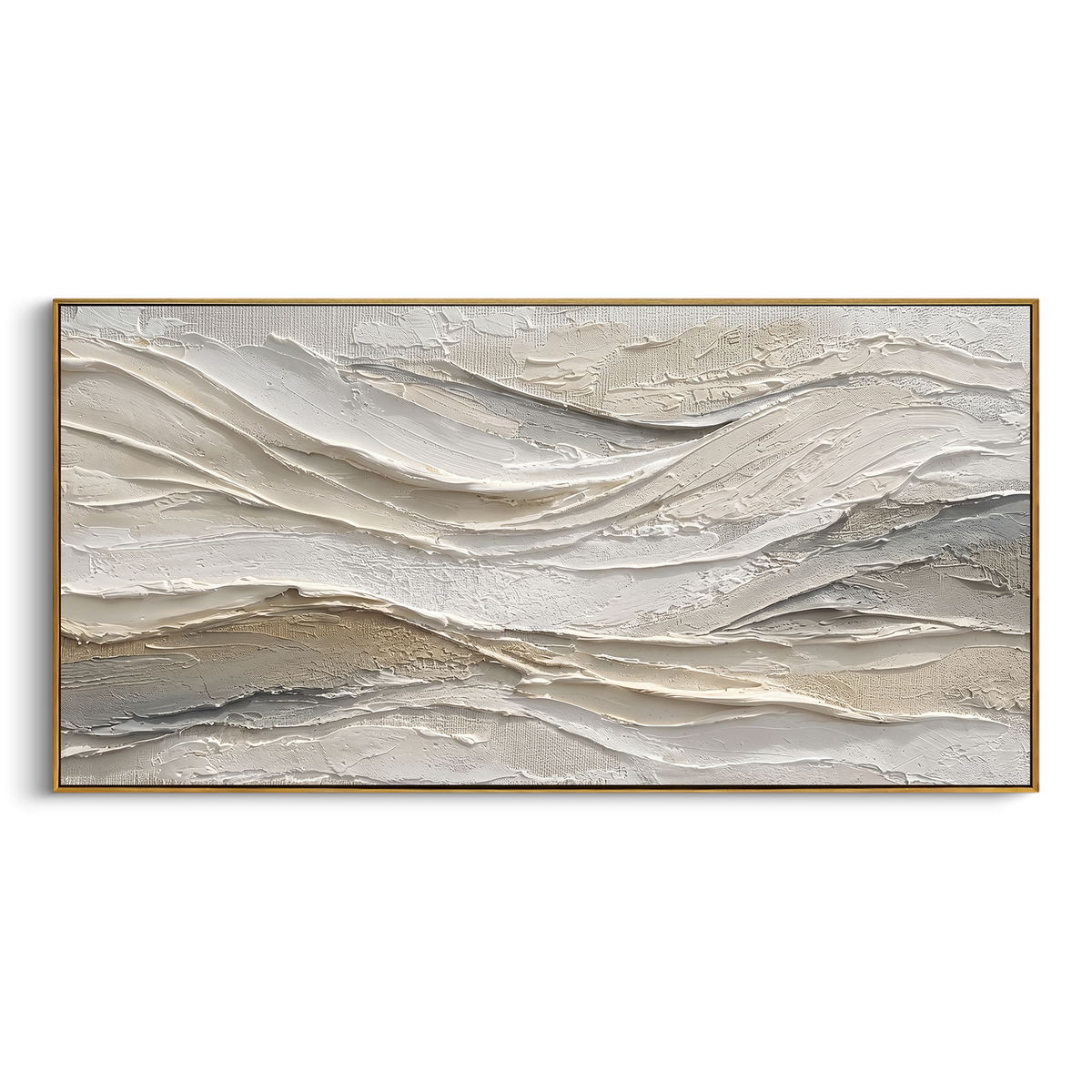 "Soft White Ridge Relief" - Modern Heavy Impasto Landscape Artwork | White & Beige Palette Knife Painting | Luxury Horizontal Wall Art #PT 1735