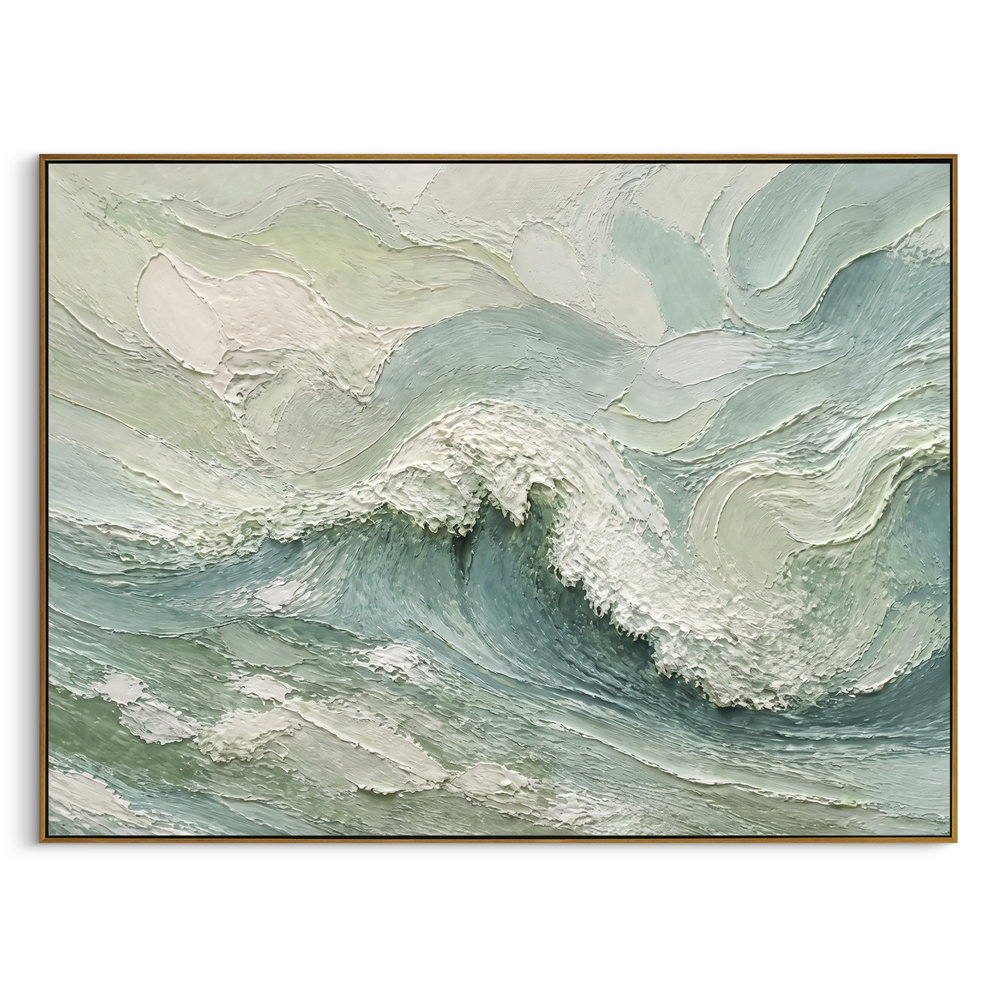 White Minimal Wave Relief focuses on this hand-painted textured canvas features monochrome white flowing wave bands, fine combed plaster texture, raised highlights, and quiet minimalist surface depth. The composition is described from the actual main image, so the visible subject, color balance, spacing, and surface movement stay specific to this product instead of reading like a batch title. Raised palette-knife layers, sculpted impasto ridges, softened brush transitions, and tactile handmade