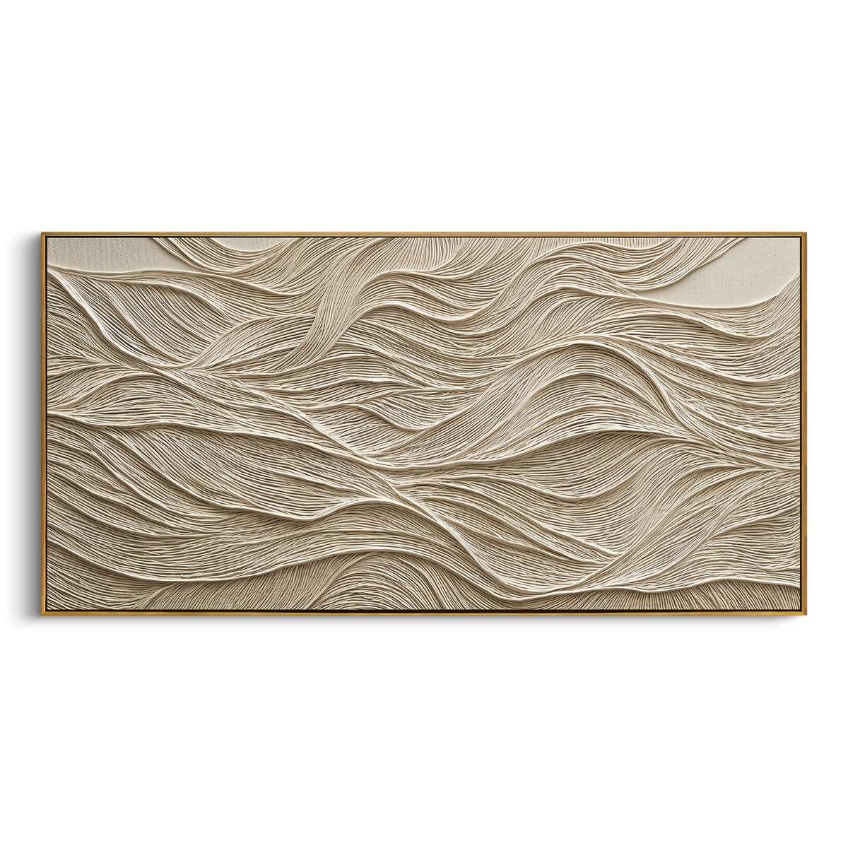 "White Ribbed Landscape Relief" - Modern Heavy Impasto Topographic Abstract | White & Beige Palette Knife Painting | Luxury Horizontal Wall Art #PT 1748