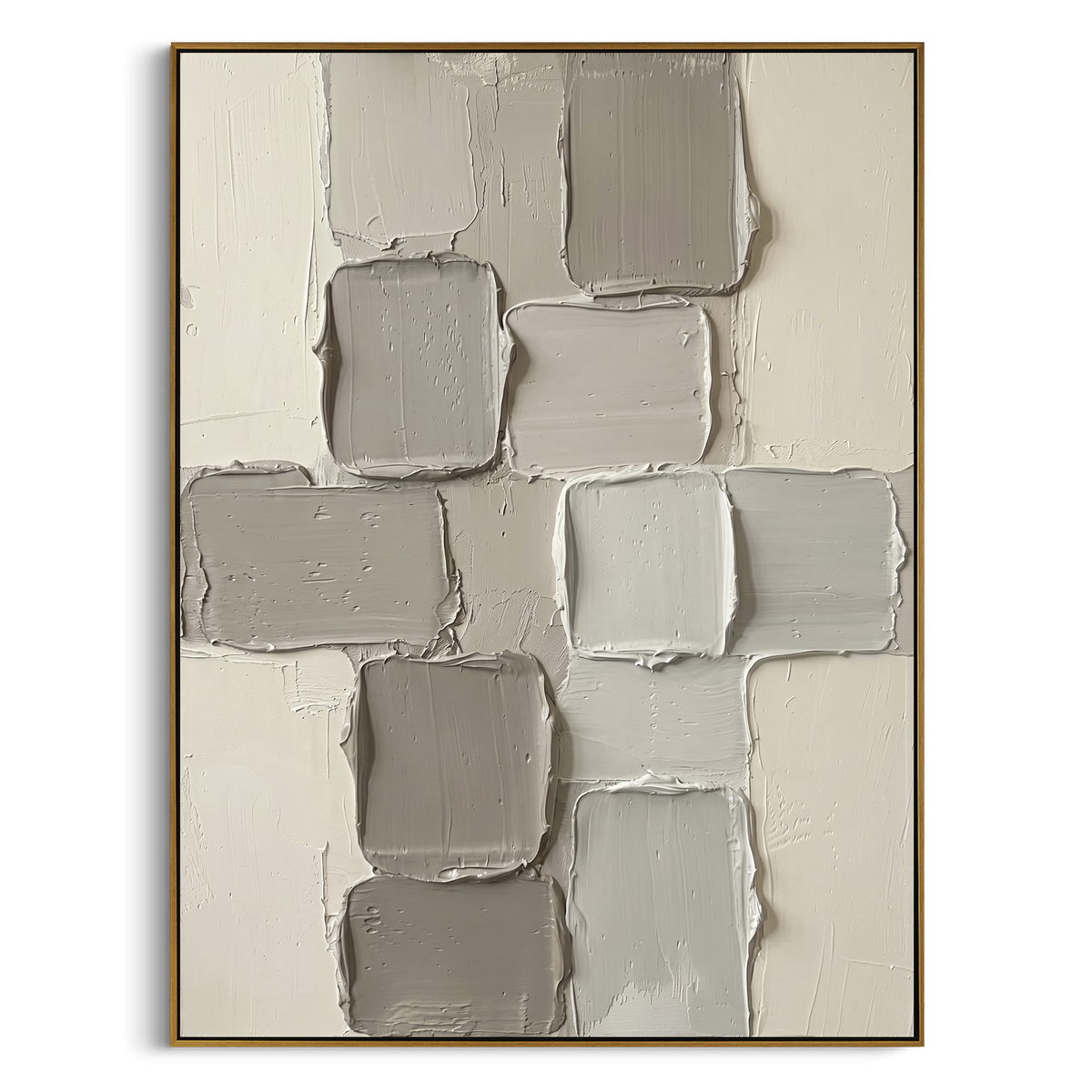 "Grey White Block Relief" - Modern Heavy Impasto Geometric Abstract | Grey & White Palette Knife Painting | Luxury Vertical Wall Art #PT 1772