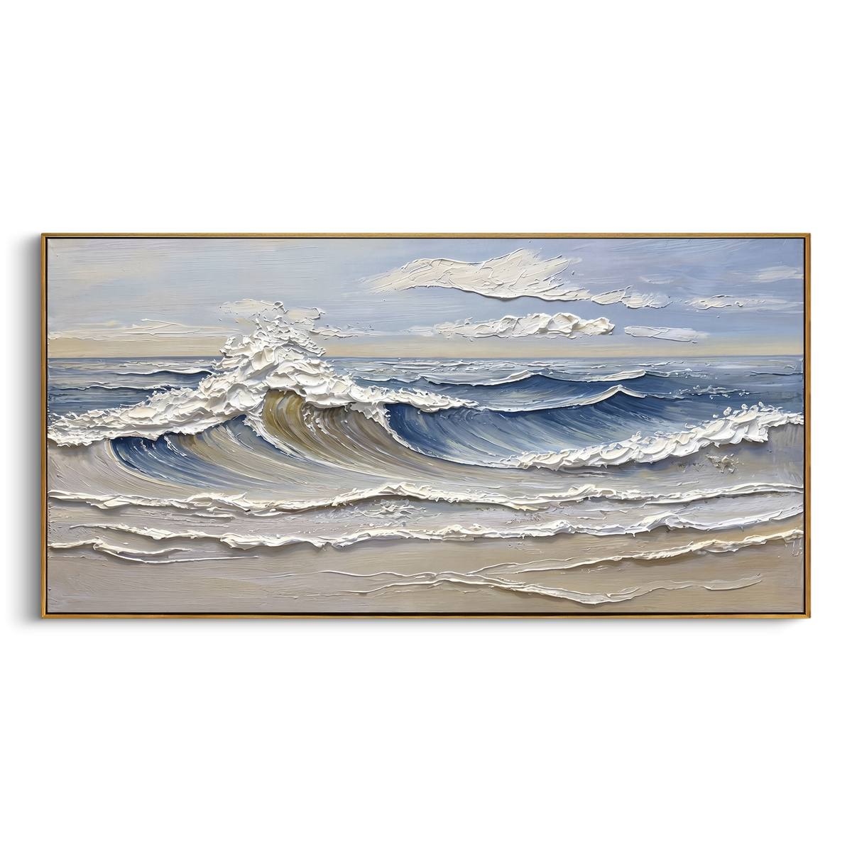 "Blue Cresting Wave Relief" - Modern Heavy Impasto Ocean Wave Seascape | Blue & White Palette Knife Painting | Luxury Horizontal Wall Art #PT 1777