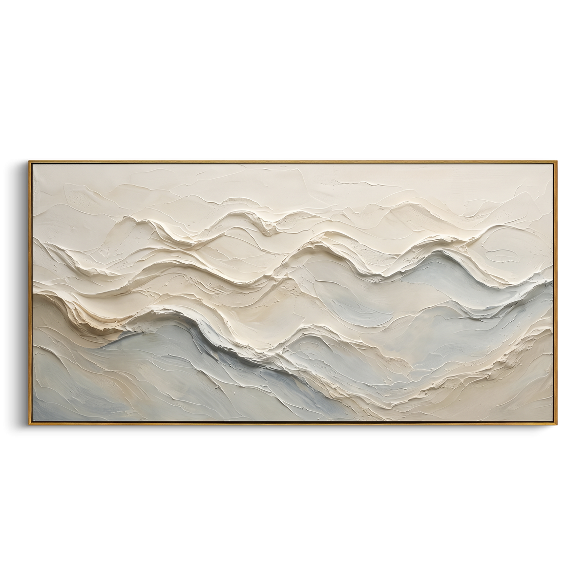 "Soft White Mountain Ridge" - Modern Heavy Impasto Landscape Artwork | White & Grey Palette Knife Painting | Luxury Horizontal Wall Art #PT 1778