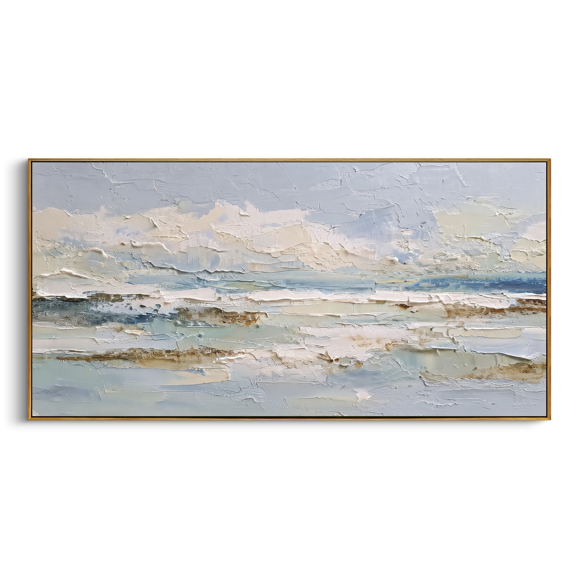 Neutral Mountain Layer Relief focuses on this hand-painted textured canvas features layered neutral mountain-like bands with raised plaster edges, brown mineral tones, and soft grey accents. The composition is described from the actual main image, so the visible subject, color balance, spacing, and surface movement stay specific to this product instead of reading like a batch title. Raised palette-knife layers, sculpted impasto ridges, softened brush transitions, and tactile handmade texture