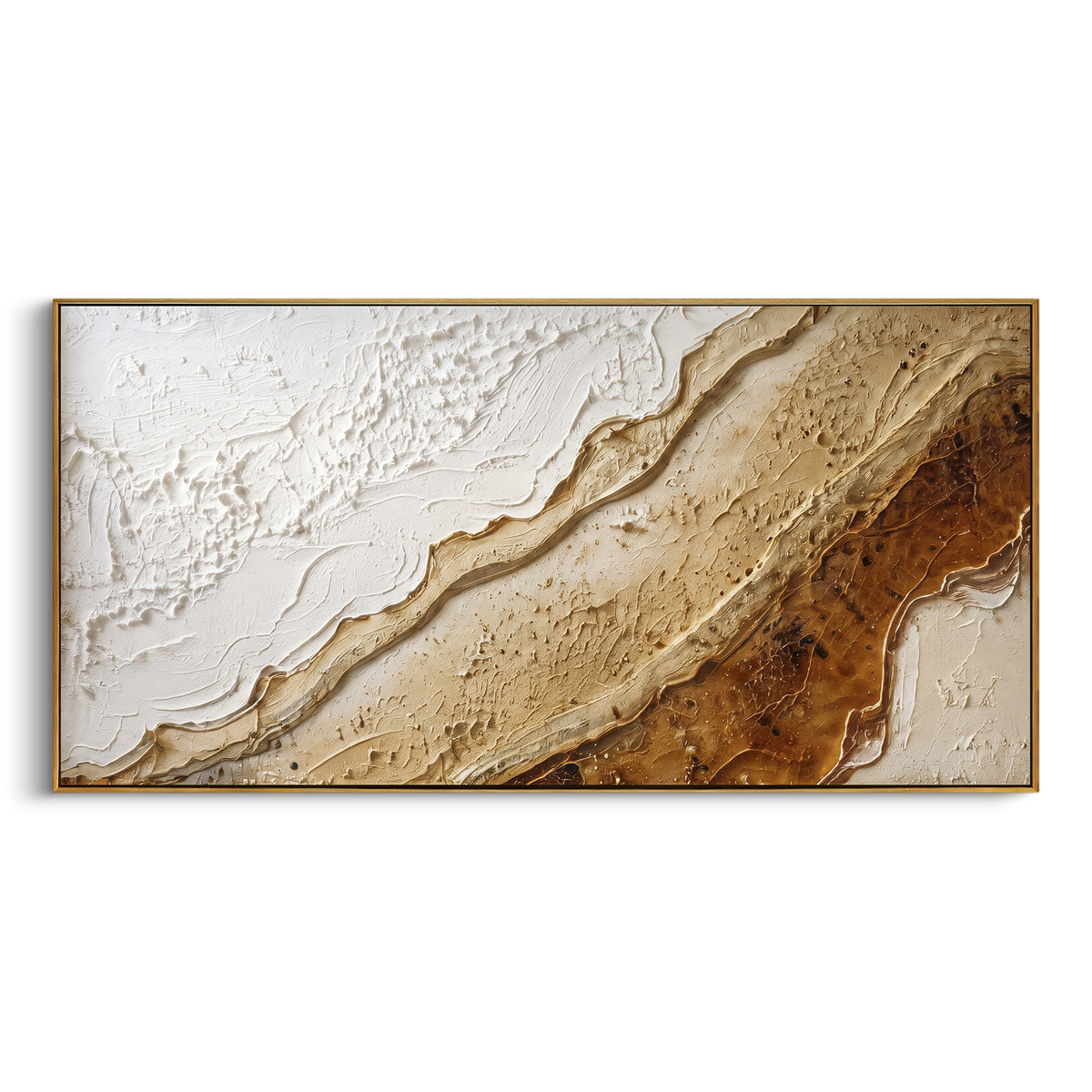 "Brown Gold Topographic Relief" - Modern Heavy Impasto Topographic Abstract | Brown & Beige Palette Knife Painting | Luxury Horizontal Wall Art #PT 1798