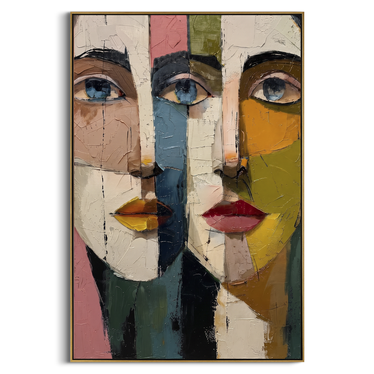 Color Block Faces focuses on this hand-painted textured canvas features sunlit ocean waves, glowing shoreline color, layered seafoam, and a softly moving coastal horizon, built with raised palette-knife texture, layered brushwork, and sculptural plaster-like depth. The composition is described from the actual main image, so the visible subject, color balance, spacing, and surface movement stay specific to this product instead of reading like a batch title. Raised palette-knife layers, sculpted