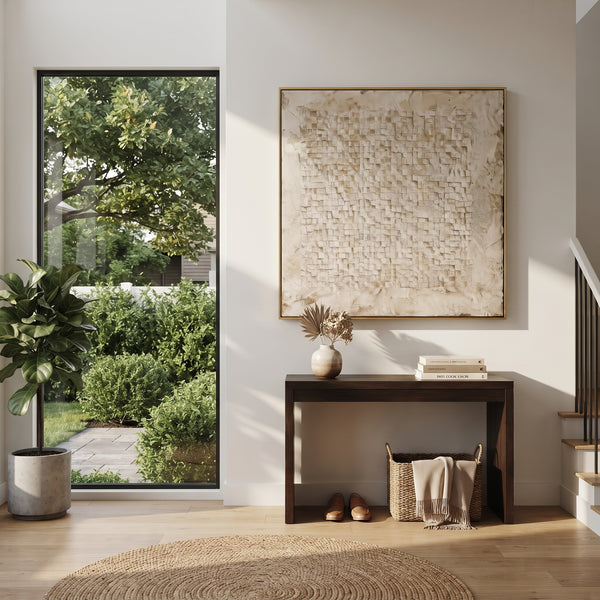 "Neutral Mosaic Relief" - Modern Heavy Impasto Geometric Abstract | Beige & White Palette Knife Painting | Luxury Square Wall Art #PT 1833