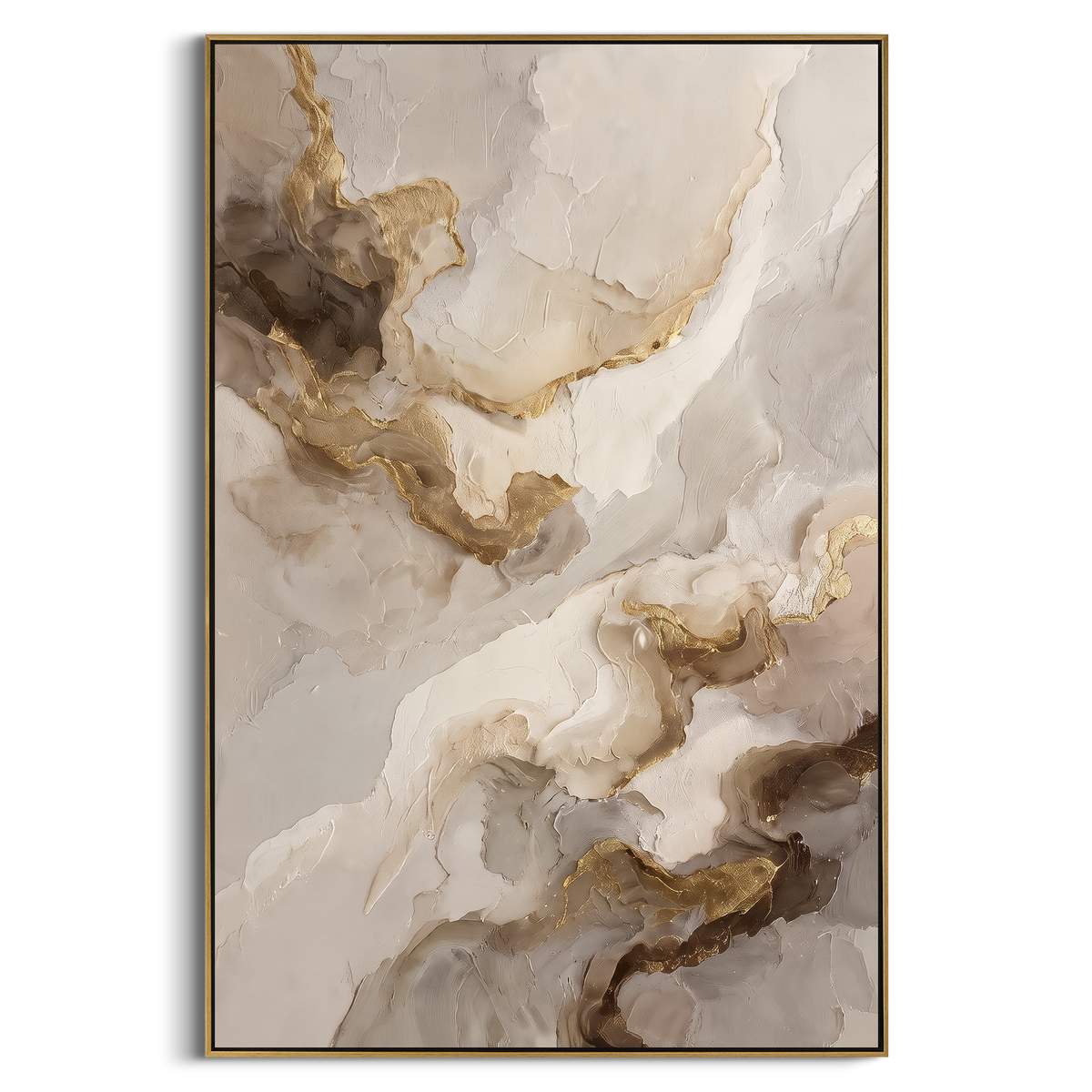 "White Gold Marble Abstract" - Modern Heavy Impasto Geometric Abstract | White & Golden Palette Knife Painting | Luxury Vertical Wall Art #PT 1851