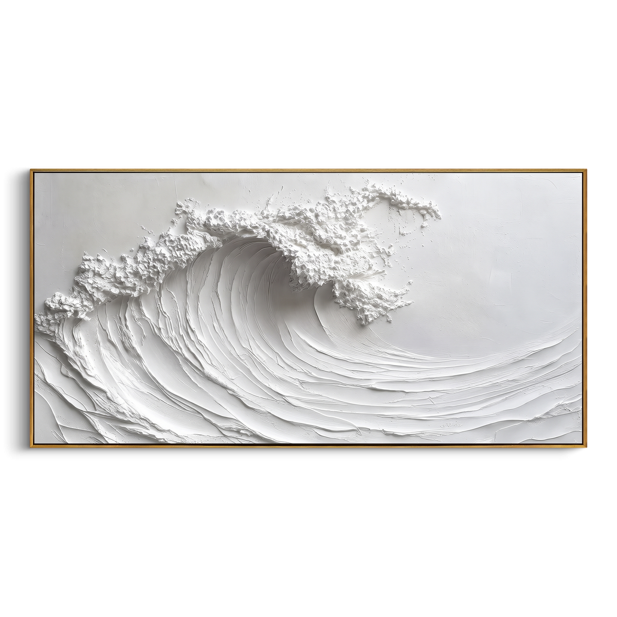 "White Long Curl Wave Relief" - Modern Heavy Impasto Ocean Wave Seascape | Black & White Palette Knife Painting | Luxury Horizontal Wall Art #PT 1860