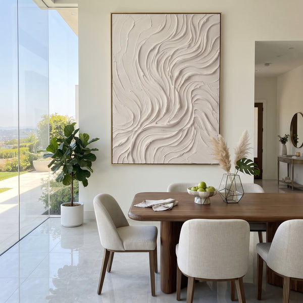 "Ivory Swirl Plaster Relief" - Modern Heavy Impasto Geometric Abstract | Beige & White Palette Knife Painting | Luxury Vertical Wall Art #PT 1882