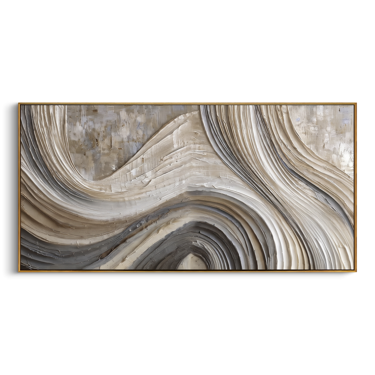 Grey White Marble Flow Relief focuses on this hand-painted textured canvas features abstract forms, carved edges, layered plaster surfaces, and measured geometric movement. The composition is described from the actual main image, so the visible subject, color balance, spacing, and surface movement stay specific to this product instead of reading like a batch title. Raised palette-knife layers, sculpted impasto ridges, softened brush transitions, and tactile handmade texture give the canvas