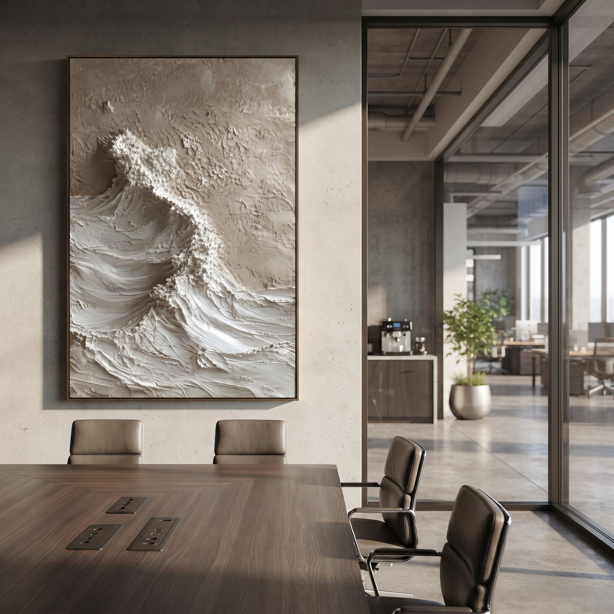 White Cresting Wave Relief focuses on this hand-painted textured canvas features layered water movement, raised seafoam ridges, shoreline texture, and coastal color depth. The title and description are matched to the actual main image, so the visible subject, color balance, spacing, and surface movement stay specific to this product instead of using a repeated batch phrase. Raised palette-knife layers, sculpted impasto ridges, softened brush transitions, and tactile handmade texture give the