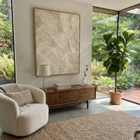 White Feather Texture Relief focuses on this hand-painted textured canvas features abstract forms, carved edges, layered plaster surfaces, and measured geometric movement. The composition is described from the actual main image, so the visible subject, color balance, spacing, and surface movement stay specific to this product instead of reading like a batch title. Raised palette-knife layers, sculpted impasto ridges, softened brush transitions, and tactile handmade texture give the canvas