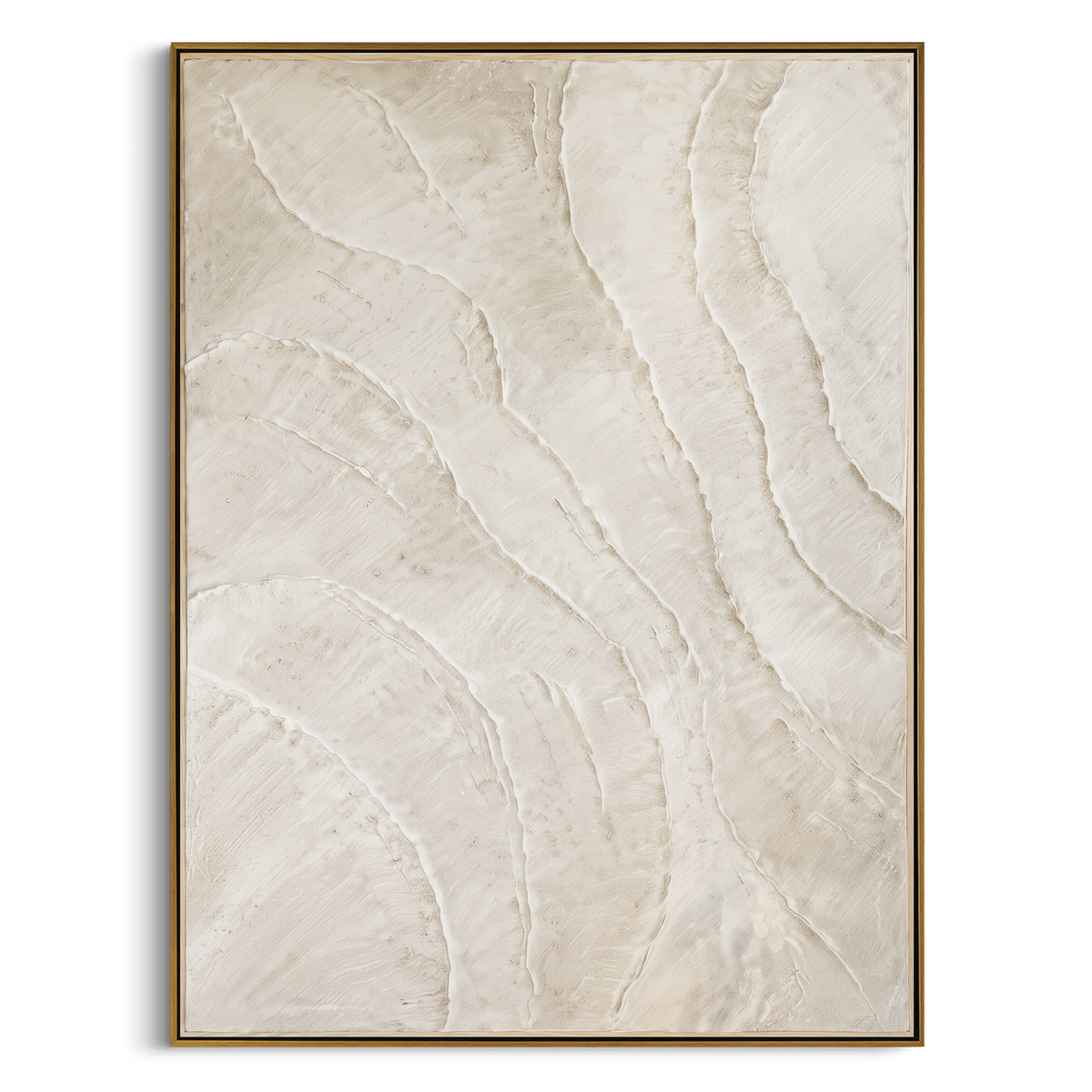White Feather Texture Relief focuses on this hand-painted textured canvas features abstract forms, carved edges, layered plaster surfaces, and measured geometric movement. The composition is described from the actual main image, so the visible subject, color balance, spacing, and surface movement stay specific to this product instead of reading like a batch title. Raised palette-knife layers, sculpted impasto ridges, softened brush transitions, and tactile handmade texture give the canvas