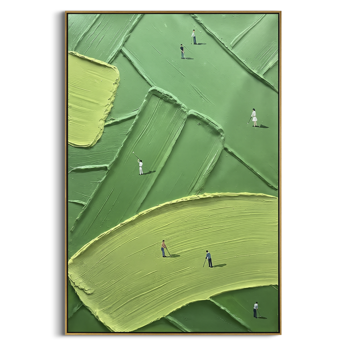 "Flagstick Fairway Golf Relief" - Modern Heavy Impasto Golf Course Landscape | Green & Yellow Palette Knife Painting | Luxury Vertical Wall Art #PT 1963