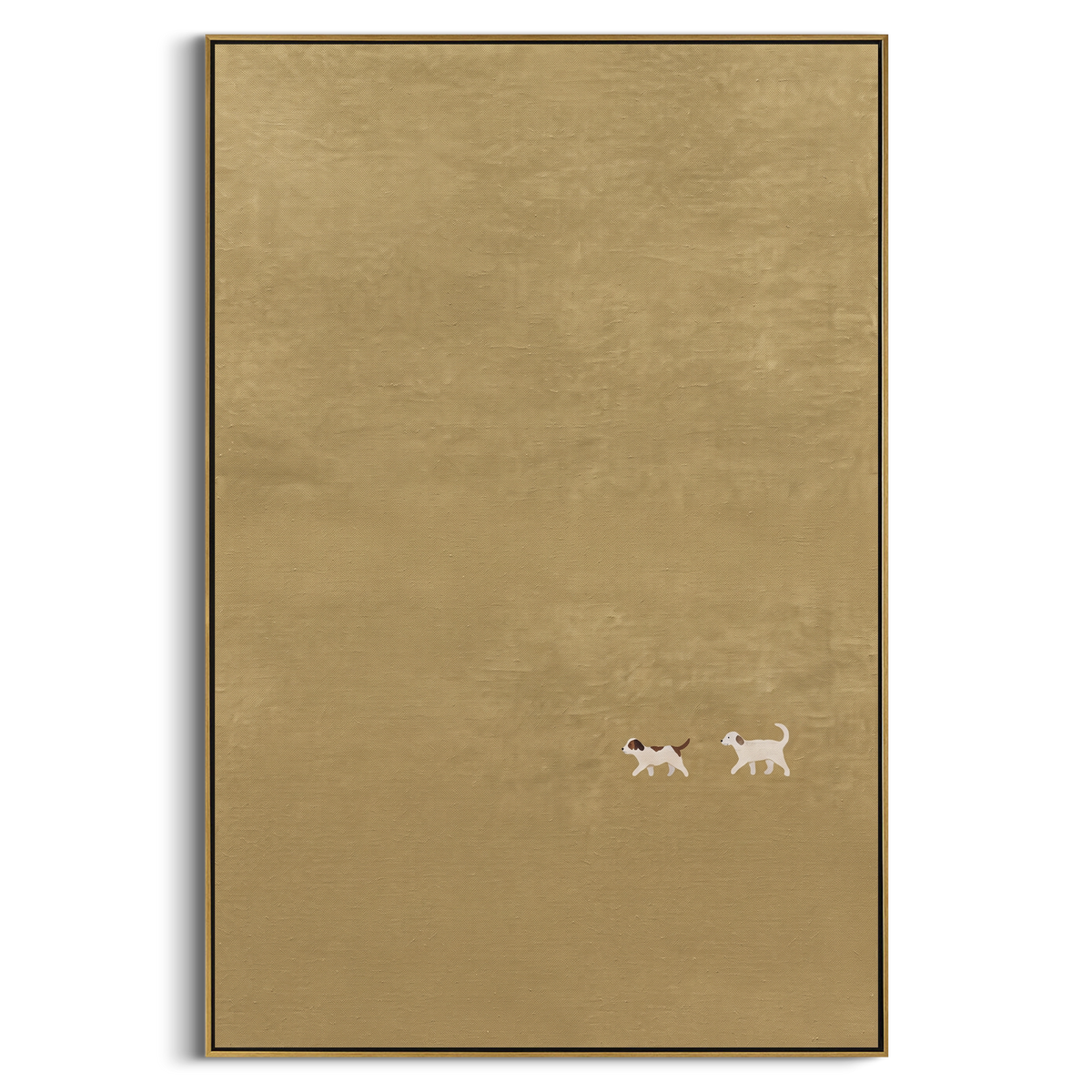 "Two Tiny Dogs On Taupe Field" - Modern Heavy Impasto Dog Portrait Artwork | Beige & White Palette Knife Painting | Luxury Vertical Wall Art #PT 2018