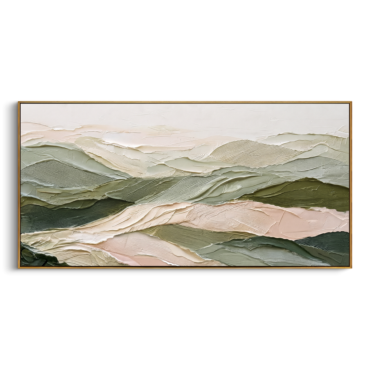 "Soft Green Mountain Range" - Modern Heavy Impasto Landscape Artwork | Green & White Palette Knife Painting | Luxury Horizontal Wall Art #PT 2026